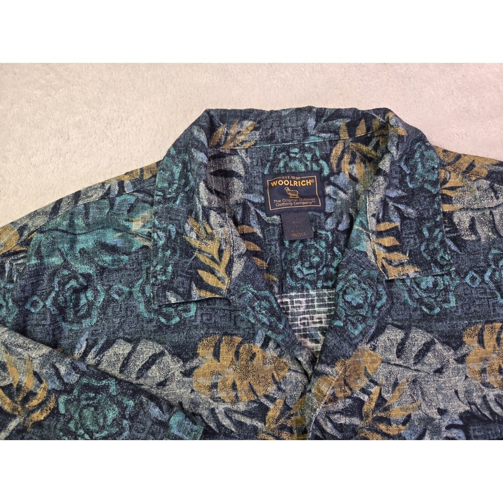 Woolrich Tropical Hawaiian Shirt Mens Large Green Palm Leaf Button Up Casual - Picture 2 of 9